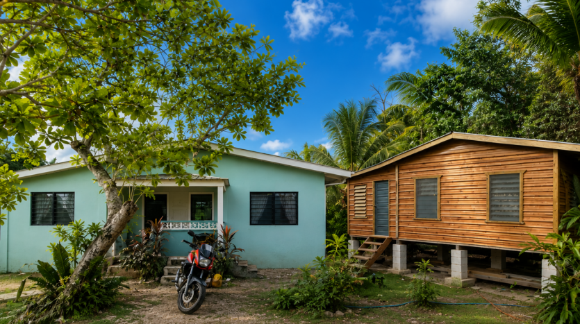 House for Sale in Lord's Bank Belize featuring a 3-bedroom concrete home and separate 1-bedroom rental home on one lot.